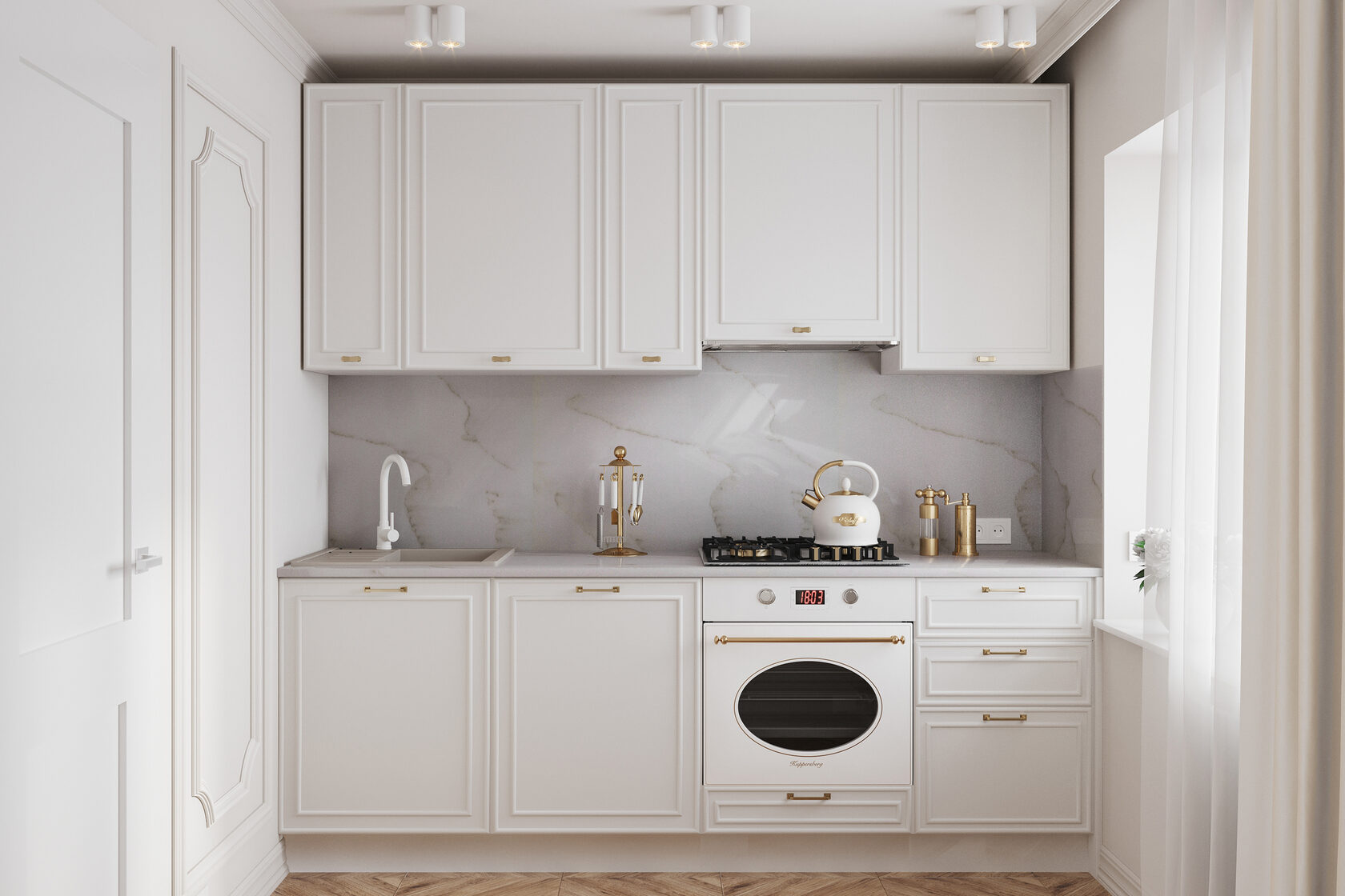 дизайн кухни с высоким потолком