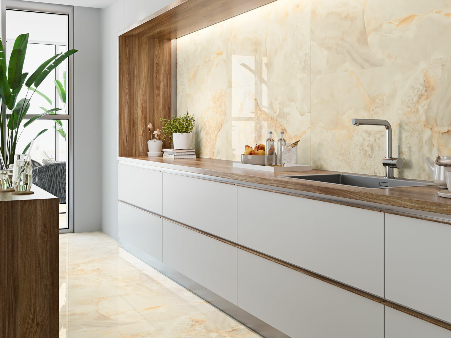 фартук из керамогранита на кухне